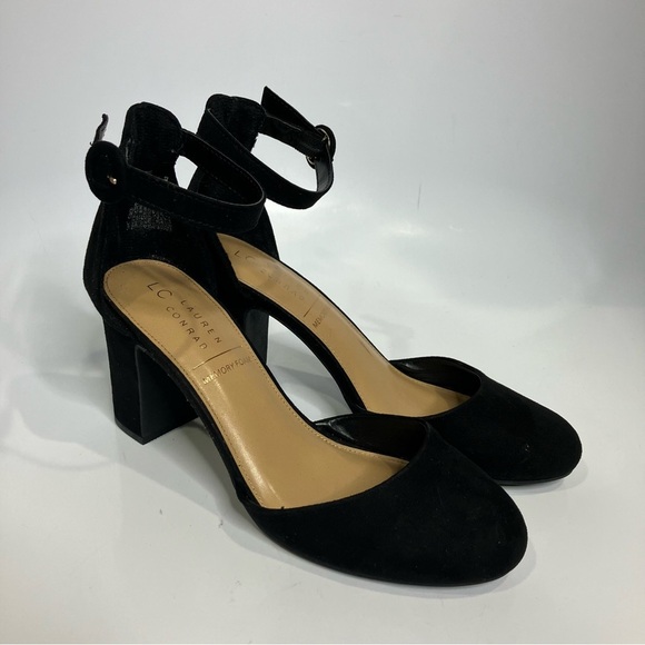 LC Lauren Conrad Hydrangea black ankle strap shoes block heel women’s size 10 - Picture 2 of 9